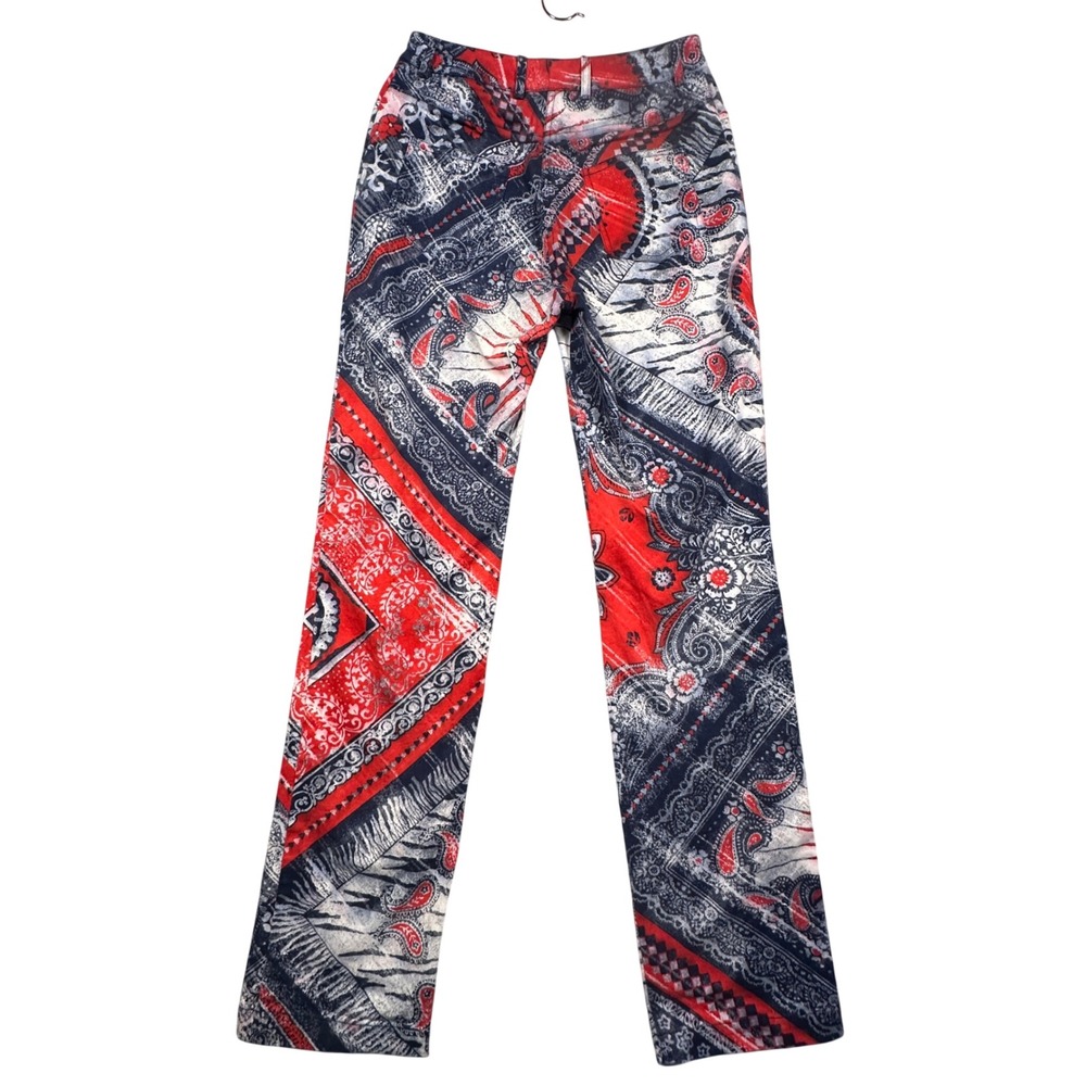 St. John Sport Marie Gray Pants Womens 2 Red Blue Bandana Paisley Vintage Y2K - Picture 2 of 13